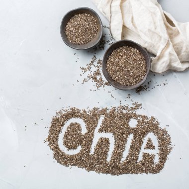 Bir kase organik sağlıklı Chia tohumları, Vegan superfood kavramı