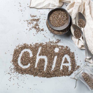 Bir kase organik sağlıklı Chia tohumları, Vegan superfood kavramı