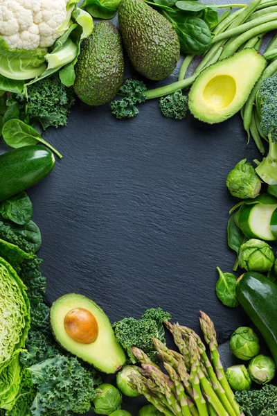 Organik yeşil sebze çeşitliliği, temiz yeme Vegan kavramı