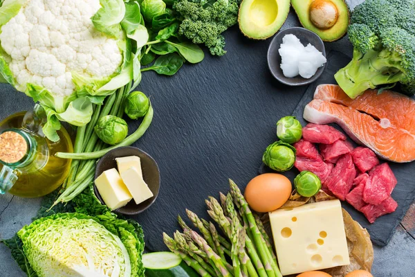 Egészséges Ketogén alacsony szénhidráttartalmú élelmiszer kiegyensúlyozott étrend — Stock Fotó