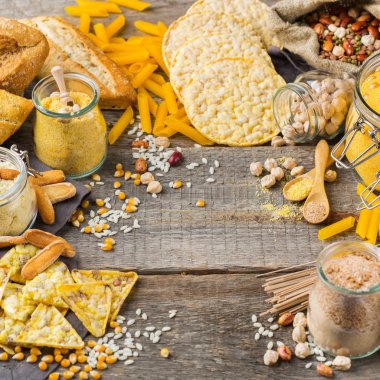 Glutensiz gıda ve un, badem, mısır, pirinç, nohut