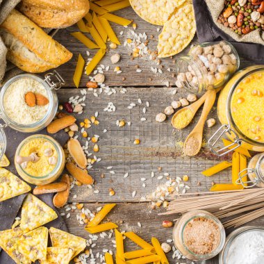 Glutensiz gıda ve un, badem, mısır, pirinç, nohut