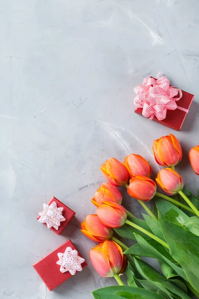 Spring background with orange tulips. women, mother day, greeting card