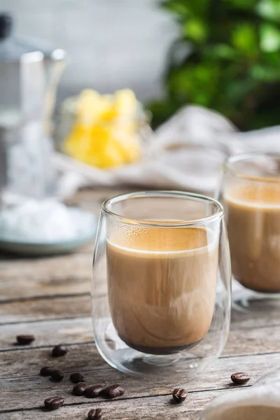 Keto, ketogenic bulletproof coffee with coconut oil and ghee butter — Stock Photo, Image
