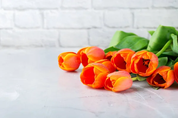 Spring background with orange tulips. women, mother day, greeting card