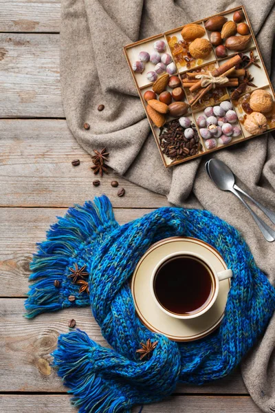 Autumn, winter hygge home decor composition, coziness concept — Stock Photo, Image