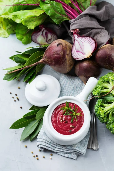 Seasonal fall autumn creamy beetroot soup