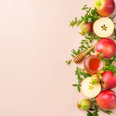 Rosh Hashana, jewish new year holiday concept, honey, apple, pomegranate clipart