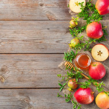 Rosh Hashana, Yahudi yeni yıl tatil konsepti, bal, elma, nar