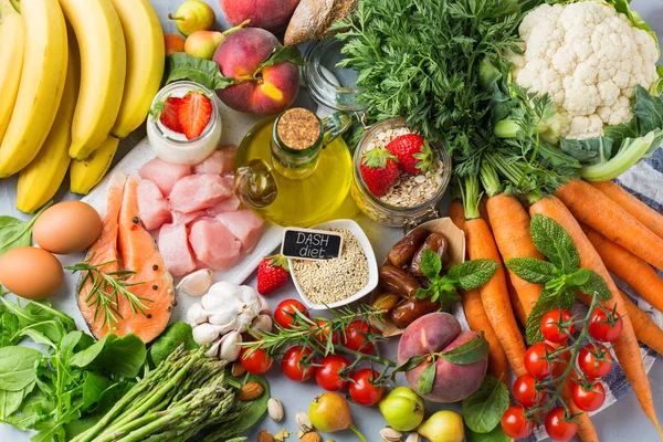 Dash flexitarian Akdeniz diyeti hipertansiyonu durdurmak için, düşük bl — Stok fotoğraf