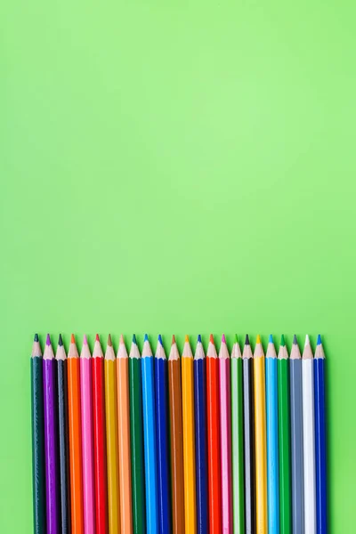 Assortment Colourful Rainbow Pencils Mint Green Background Top View Flat — Stock Photo, Image