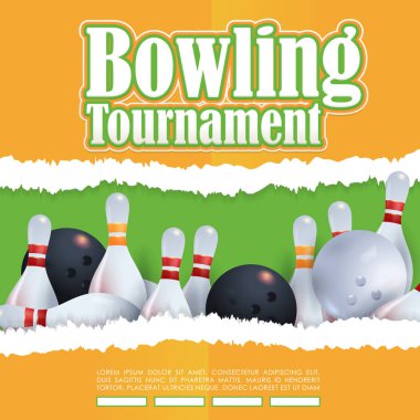 Bovling, kağıt Tema tasarım yırtılmış. Spor ve eğlence vektör Poster