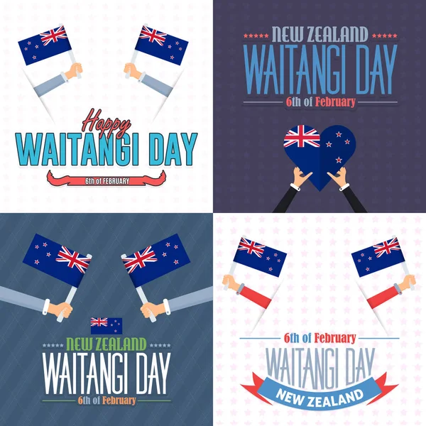 Vlakke Stijl Februari Waitangi Day Illustratie Nieuw Zeeland Achtergrond Kaart — Stockvector