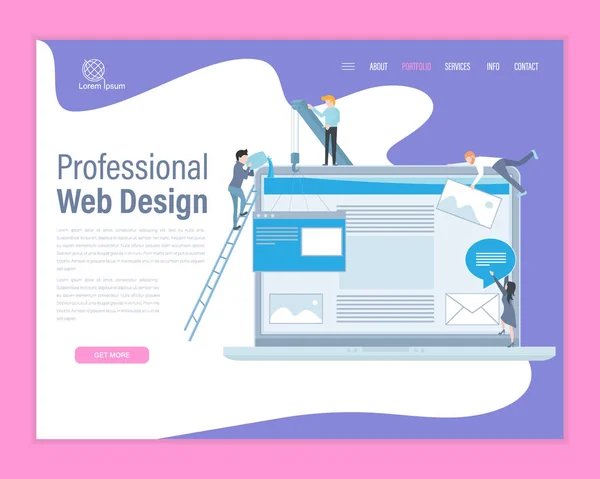 Web Design Theme Vector Landing Page Flat Style Illustration Modern — Stock Vector