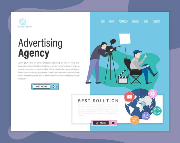 Agência Publicidade Theme Vector Landing Page Flat Style Design Conceito — Vetor de Stock