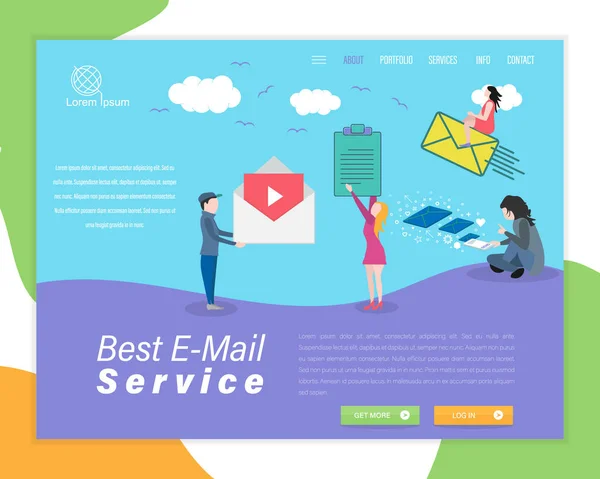 Mail Theme Vector Landing Page Design Estilo Plano Mail Service —  Vetores de Stock