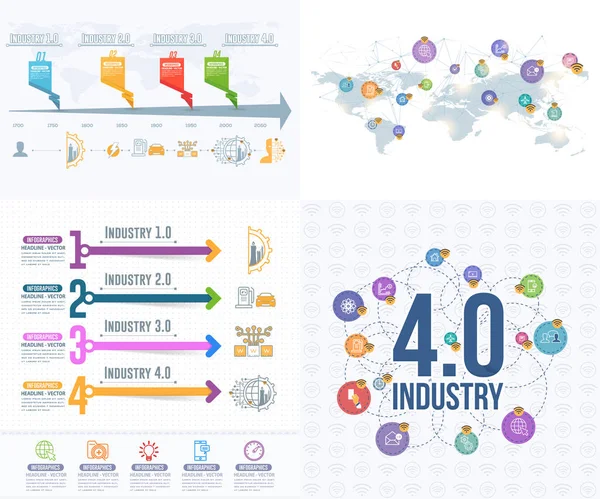 Industria Cronología Elementos Infografía Control Negocio Diseño Presentación Icono Línea — Archivo Imágenes Vectoriales