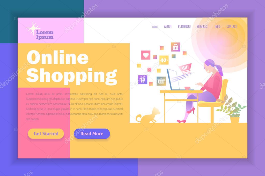Online Shopping, Sale Theme Vector Landing Page Flat Style Illustration. Modern Website Template