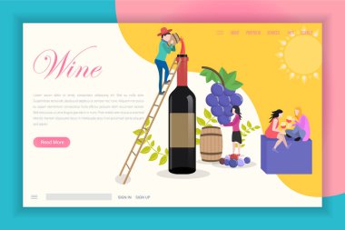 Şarap tema vektör sayfa düz stil illüstrasyon iniş. Modern Web sitesi şablonu