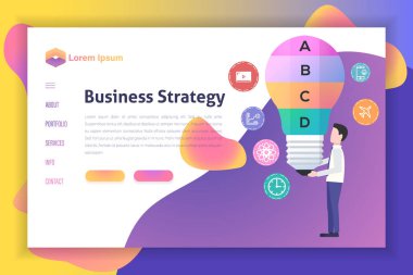 İş stratejisi Tema vektör sayfa düz stil illüstrasyon iniş. Modern Web sitesi şablonu