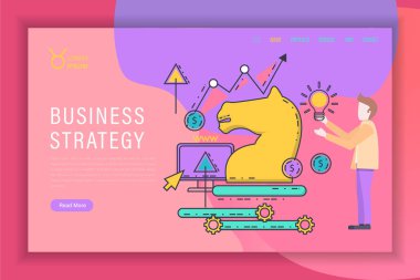 İş stratejisi Tema vektör sayfa düz stil illüstrasyon iniş. Modern Web sitesi şablonu