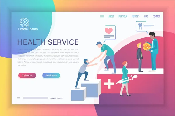 Gezondheidszorg Ziekenhuis Thema Vector Landing Page Flat Stijl Illustratie Moderne — Stockvector