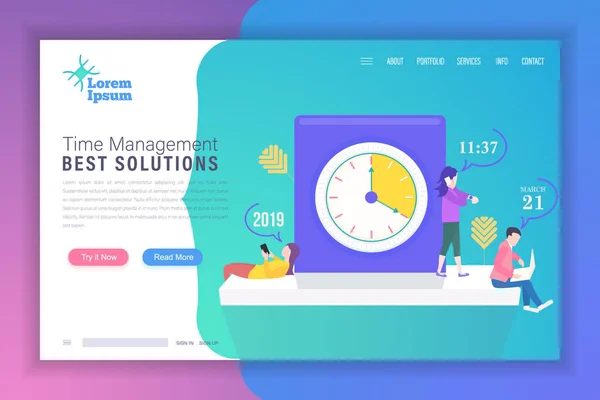 Gerenciamento Tempo Tema Vector Landing Page Ilustração Estilo Plano Modelo — Vetor de Stock