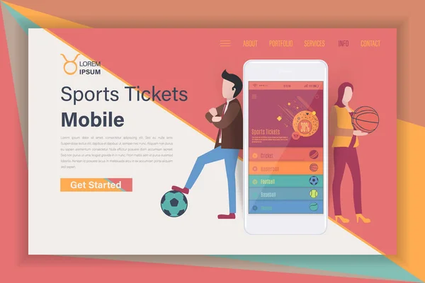 Sports Action, Ticket Sale Theme Vector Landing Page Flat Style Illustration. Modern Web Site Template