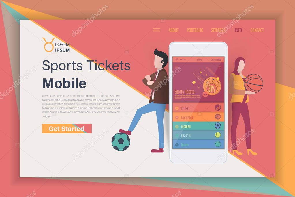 Sports Action, Ticket Sale Theme Vector Landing Page Flat Style Illustration. Modern Web Site Template