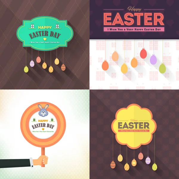 Estilo Plano Feliz Pascua Vector Ilustración Banner Diferente Tarjeta Conjunto — Vector de stock