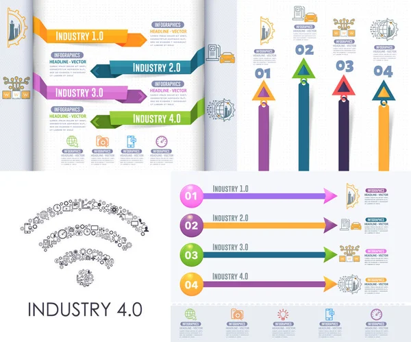 Industria Cronología Elementos Infografía Control Negocio Diseño Presentación Icono Línea — Vector de stock