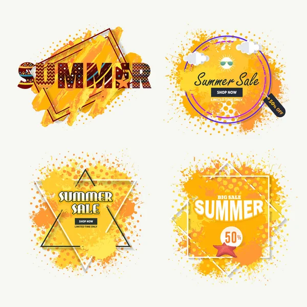 Orange Watercolors Bakgrund Sommar Försäljning Tema Webbplats Banner Kort Flyer — Stock vektor