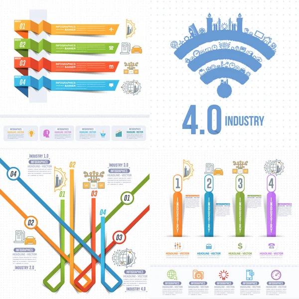 Ipar Kronológia Infographics Elemek Üzleti Ellenőrzési Modern Vékony Vonal Ikon — Stock Vector