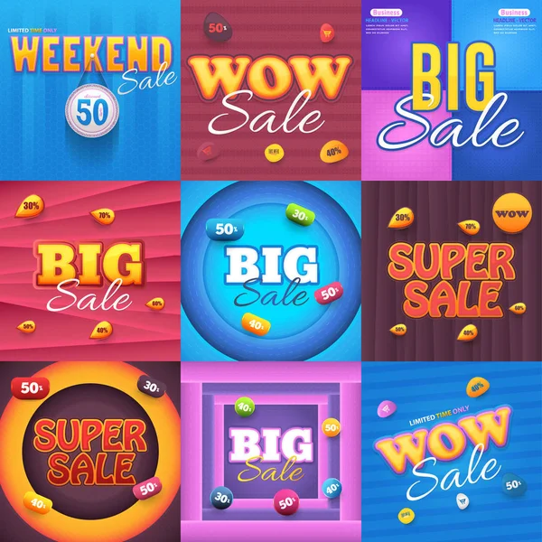 Big Sale Colorful Bubbles Collection Geometric Frame Different Website Shopping — Stock Vector