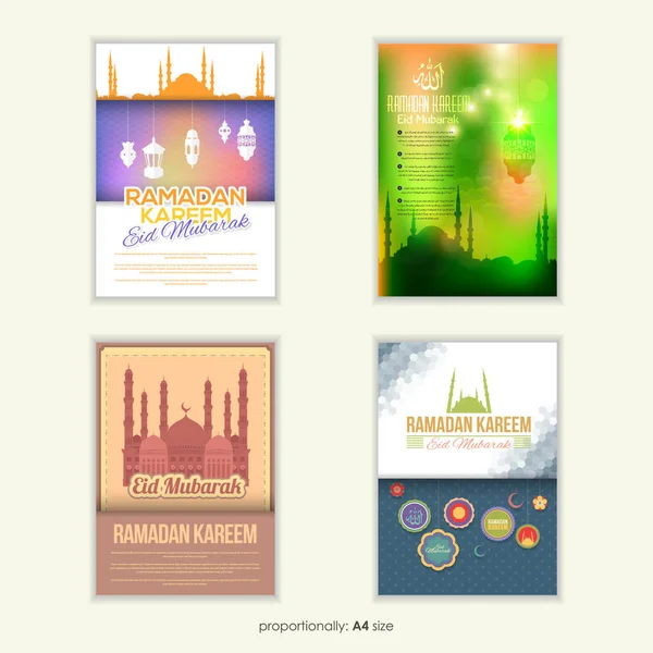 Ramadan Kareem Flyer Sjabloon Instellen Islamitische Heilige Thema Vector Ontwerp — Stockvector