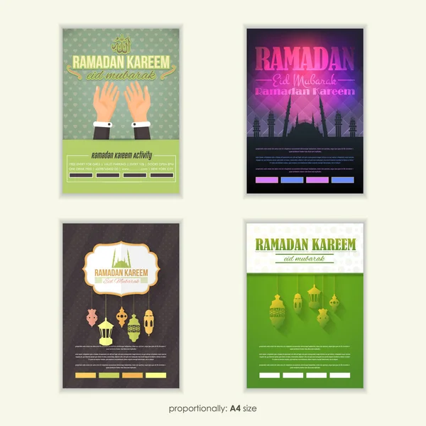 Ramadan Kareem Flyer Template Set Projeto Vetor Tema Santo Islâmico — Vetor de Stock