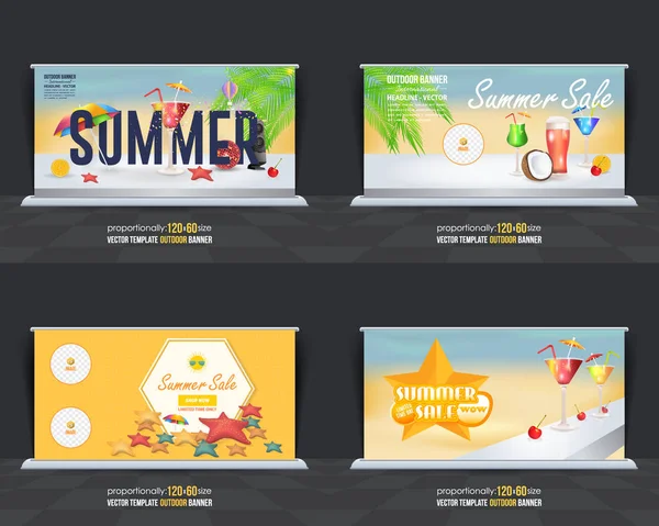 Temporada Verão Vector Background Holiday Concept Advertising Design Set Inglês — Vetor de Stock