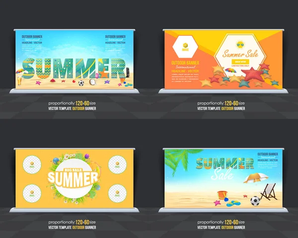 Temporada Verano Vector Fondo Conjunto Diseño Publicidad Concepto Vacaciones Imprimir — Archivo Imágenes Vectoriales