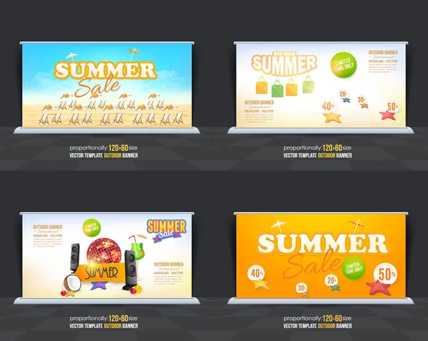夏季矢量背景 假日概念广告设计集 打印就绪广告或网站水平模板集合 — 图库矢量图片