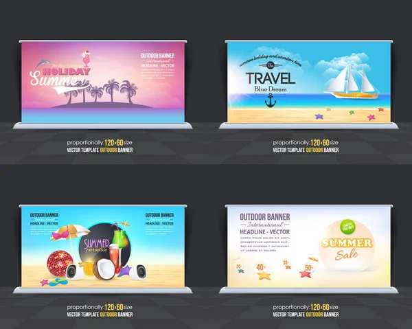 Zomerseizoen Vector Achtergrond Vakantie Concept Reclame Ontwerpset Print Klare Advertentie — Stockvector