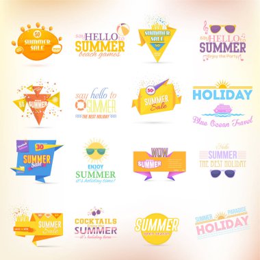 Vektör Yaz Satış Afiş, Web Reklam Seti, Kart, Rozet Tasarım İllüstrasyon