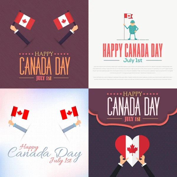 1Er Juillet Thème Fête Canada Carte Nationale Célébration Insignes Collection — Image vectorielle