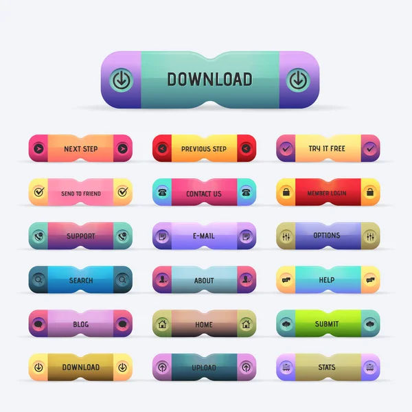 Набор Кнопок Многоцветного Сайта Коллекция Элементов Векторной Цветовой Паутины — стоковый вектор