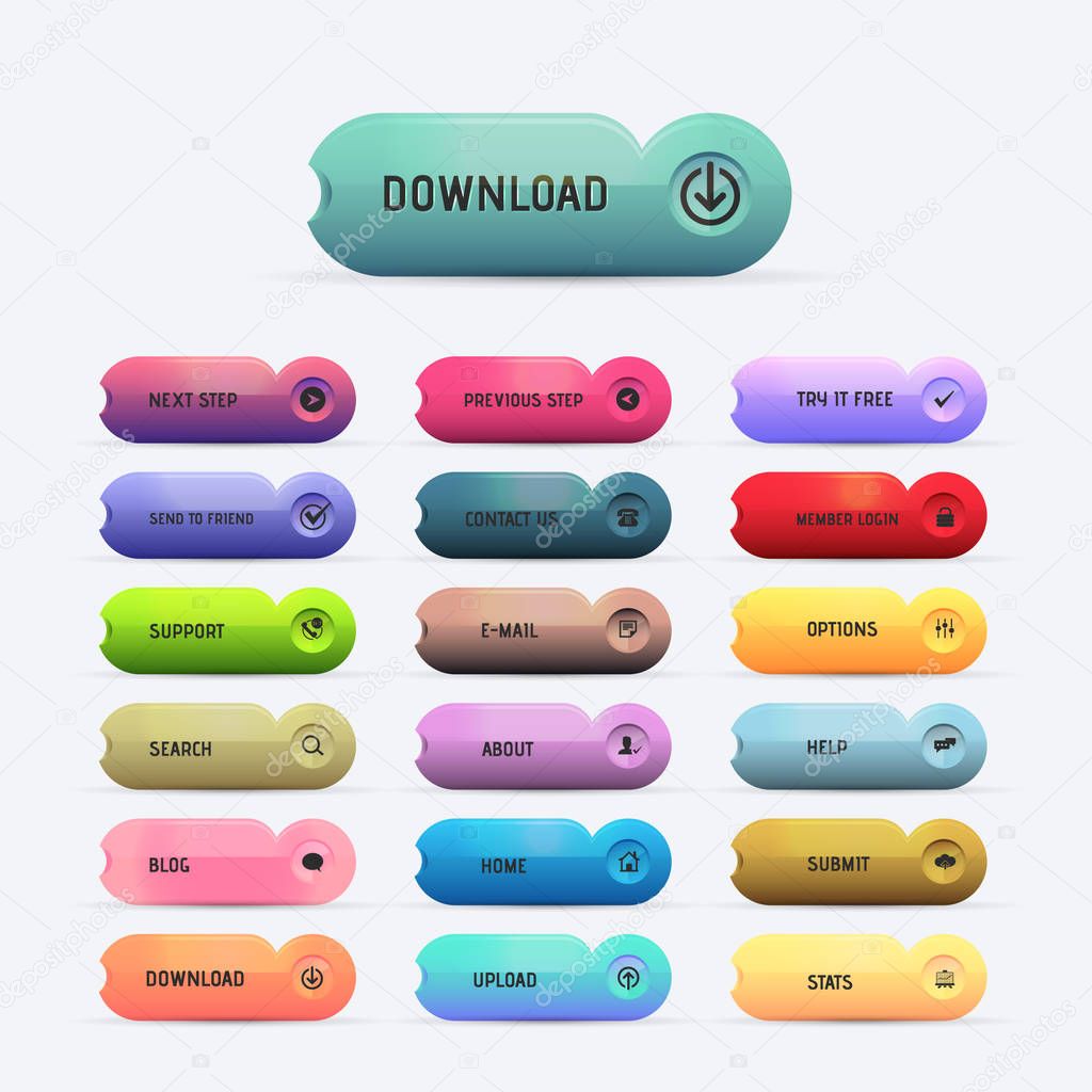 Vector Website Buttons Set, Colorful Web Layout Elements Collection