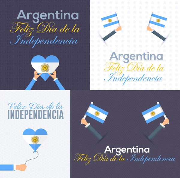 Lipca Argentyna Theme Powitanie Karta Design Set Hiszpański Tekst Happy — Wektor stockowy