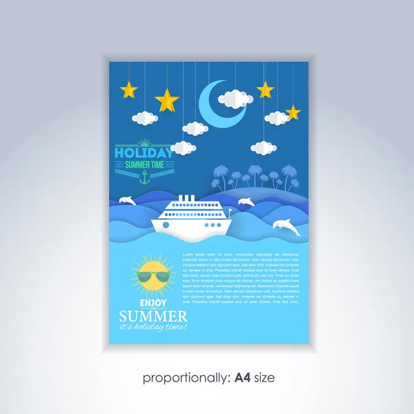 Style Flyer Design Summer Time Paper Art Style Background Vector — Stock Vector