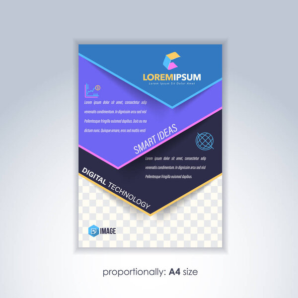Vector Corporate Leaflet, Textbook Cover. Image Add Feature Print Ready Business Pamphlet Design, Multicolored Brochure, Booklet Template. A4 Flyer Document