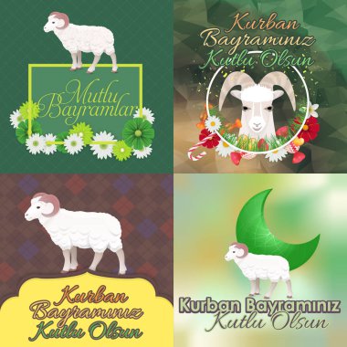 Vektör Kurban Günü Tebrik Mesajı Kart, El İlanı, Banner İllüstrasyon - Türkçe Metin 