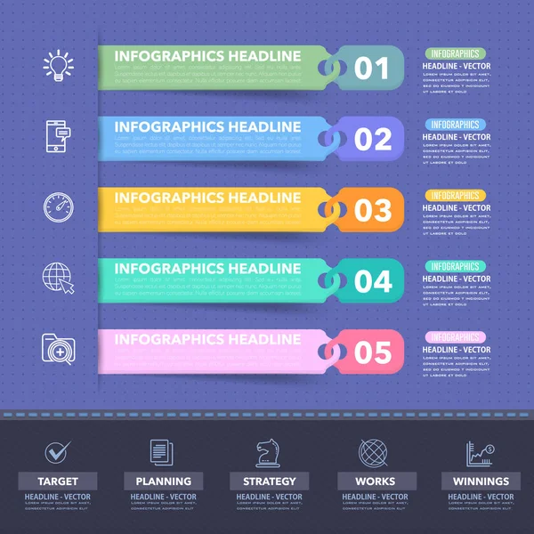 Красочная Infographics Illustration Multicolored Stats Arrows Template Business Strategy Flat — стоковый вектор