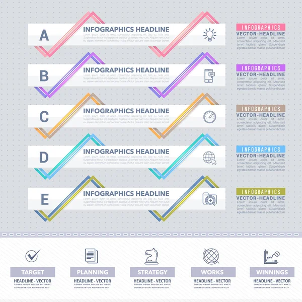 Векторный Инфографический Дизайн Многоцветный Шаблон Стрелок Стрелками Бизнес Стратегии Плоские — стоковый вектор